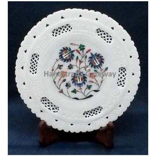 White Italian Marble Inlay Design Plate