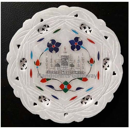 Antique Marble Taj Mahal Inlay Design Home Decorative Plate