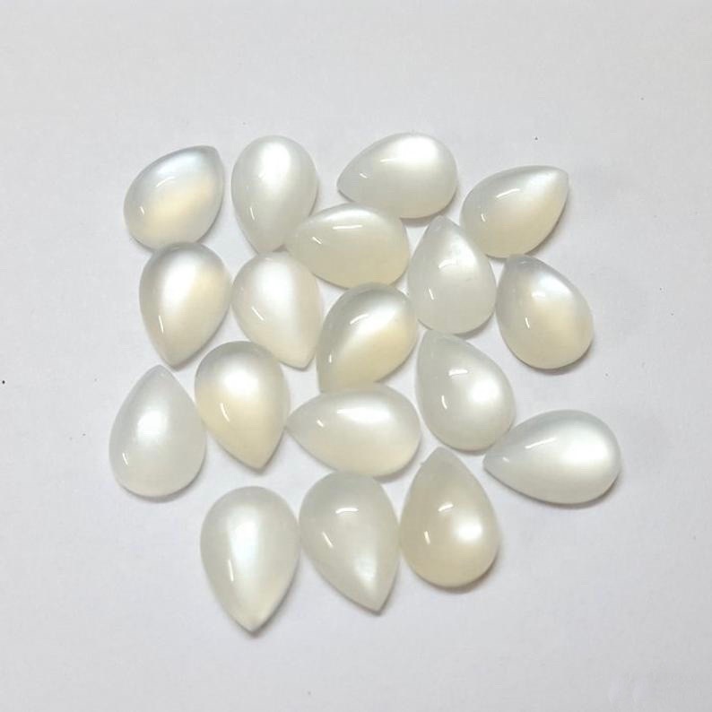 5x7mm White Moonstone Pear Cabochon Loose Gemstones