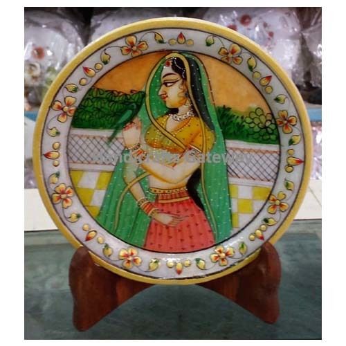 Multi Color Handmade Marble Gold Painted Mughal Art Design Plate