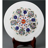 Marble Mother Of Pearl Stone Flower Design Plate