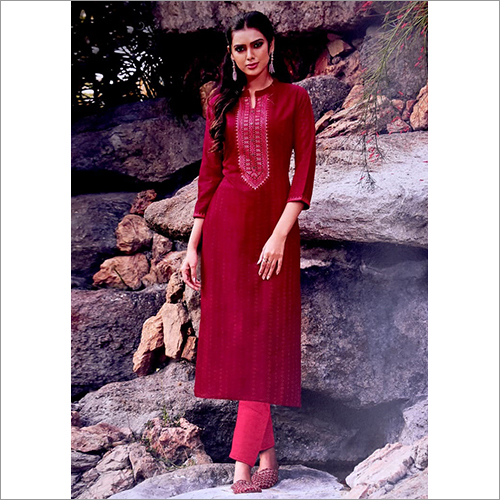 Ladies Readymade Kurta with Fancy Embroidery Work
