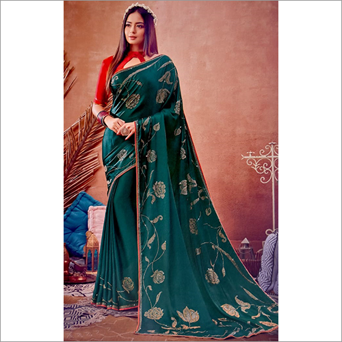 Party Wear Slik with Diamond Work Saree