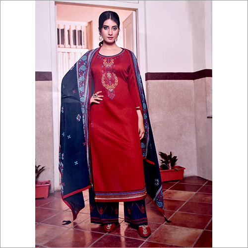 Party Wear Jam Silk Suit Fabric with Cording Embroidery Work