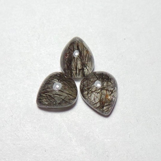 5x8mm Black Rutilated Quartz Pear Cabochon Loose Gemstones