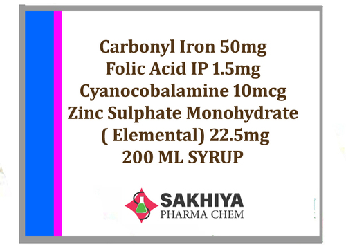 Carbonyl Iron Folic Acid Cyanocobalamine Zinc Sulphate Monohydrate 200ml Syrup