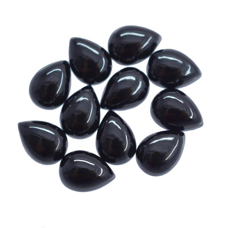 6x9mm Black Spinel Pear Cabochon Loose Gemstones