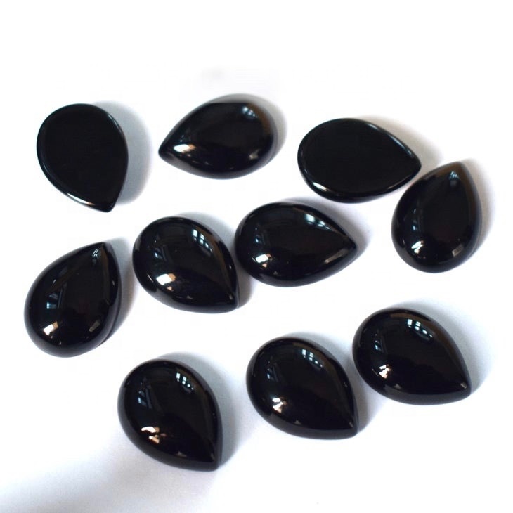 7x10mm Black Spinel Pear Cabochon Loose Gemstones