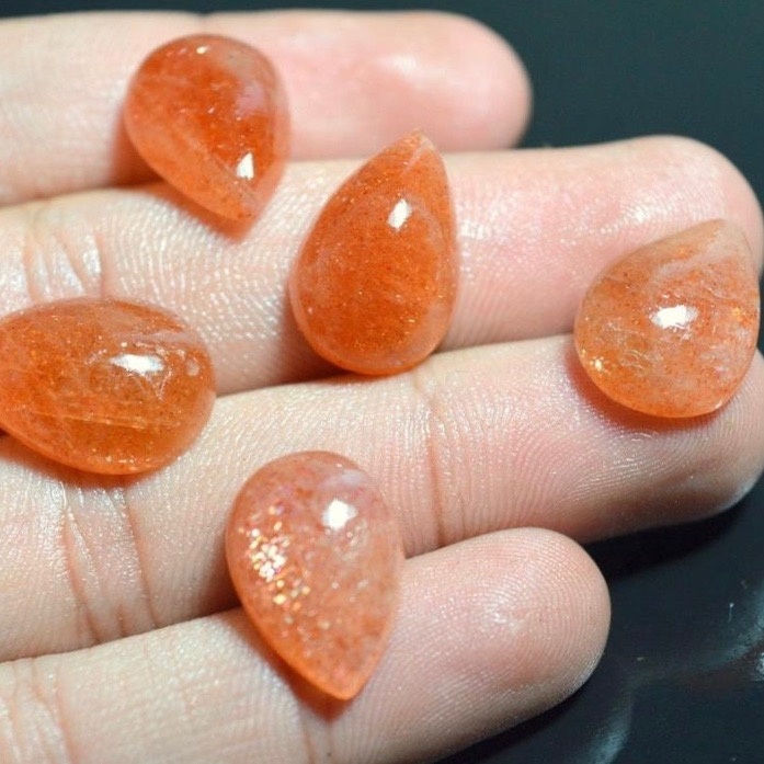 4x6mm Sunstone Pear Cabochon Loose Gemstones