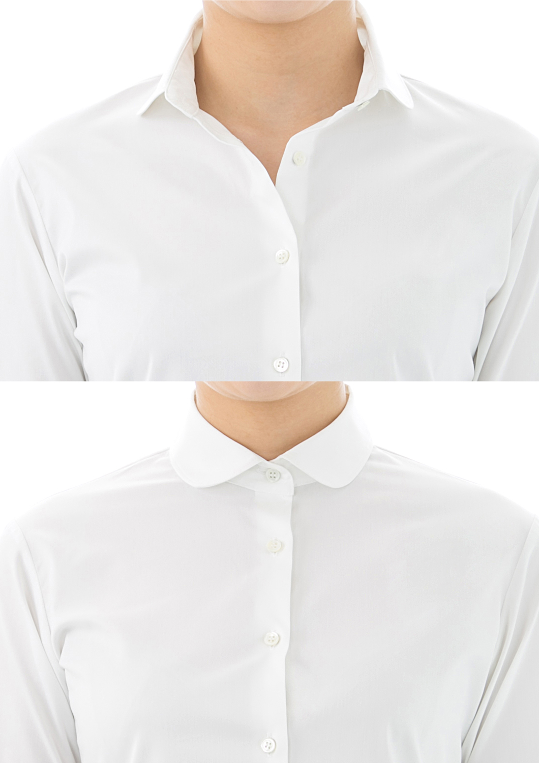 Premium Stretch Easy Care Rounded Point Collar Long Sleeve Shirt White