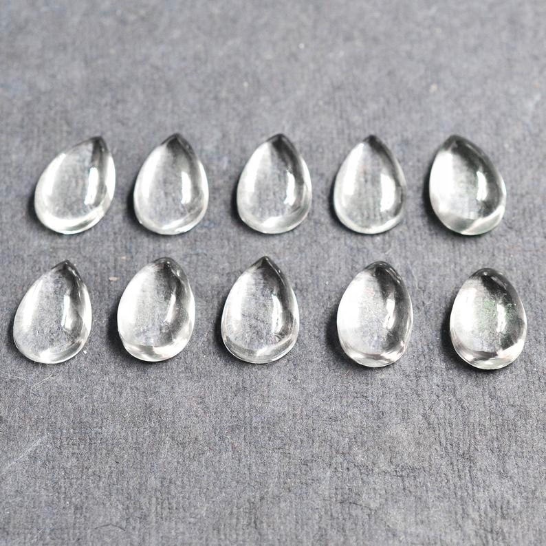 7x10mm Crystal Quartz Pear Cabochon Loose Gemstones