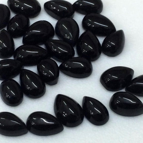 4x6mm Black Onyx Pear Cabochon Loose Gemstones