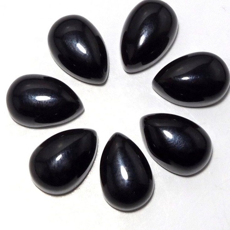7x10mm Black Onyx Pear Cabochon Loose Gemstones