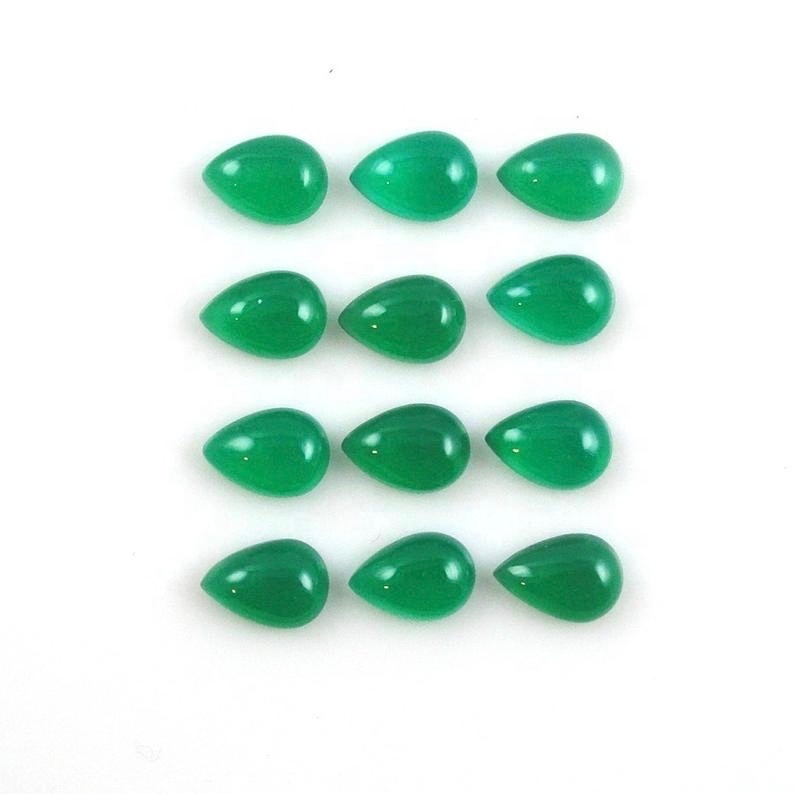 5x8mm Green Onyx Pear Cabochon Loose Gemstones