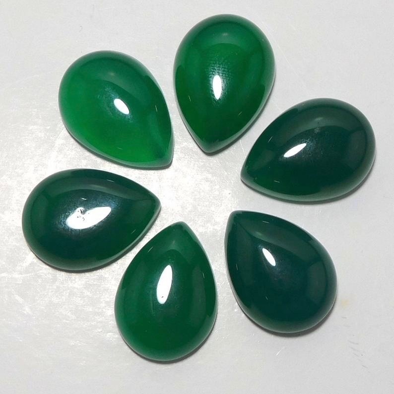 7x10mm Green Onyx Pear Cabochon Loose Gemstones