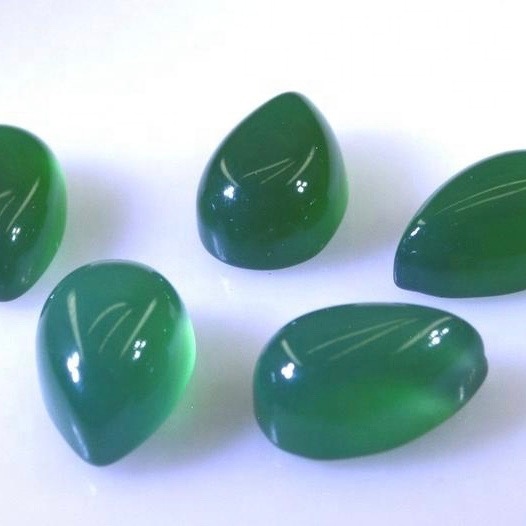 8x12mm Green Onyx Pear Cabochon Loose Gemstones