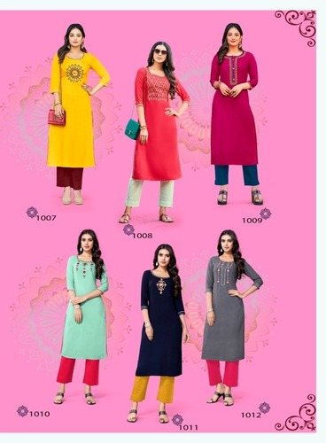 Casual Diaries Rayon Embroidery Kurti - Heavy Rayon Material, Size S-4XL, 44-46 Inches Length | Traditional 3/4th Sleeve, Washable, Suitable for All Seasons