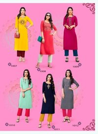 Casual Diaries Rayon Embroidery Kurti - Heavy Rayon Material, Size S-4xl, 44-46 Inches Length | Traditional 3/4th Sleeve, Washable, Suitable For All Seasons