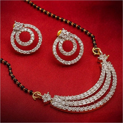 American Diamond Gold Plated Mangalsutra Pendant With Chain And Earrings Gender: Women