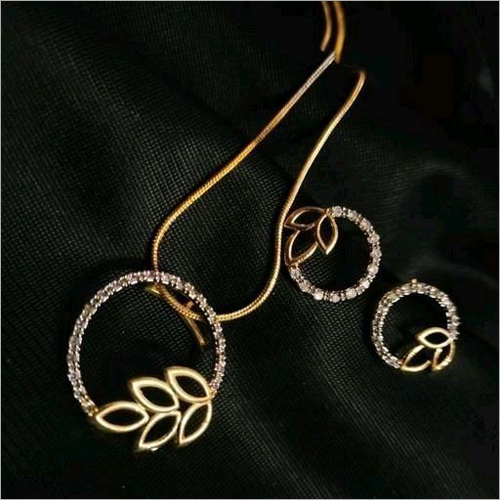 American Diamond Gold Plated Pendant With Chain And Earrings Gender: Women
