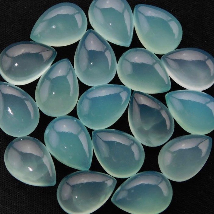 4x6mm Aqua Chalcedony Pear Cabochon Loose Gemstones