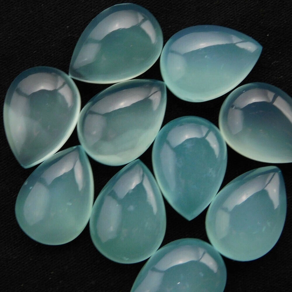 5x7mm Aqua Chalcedony Pear Cabochon Loose Gemstones