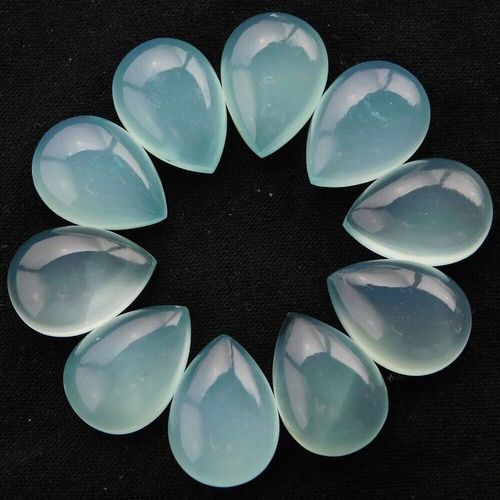 5x8mm Aqua Chalcedony Pear Cabochon Loose Gemstones