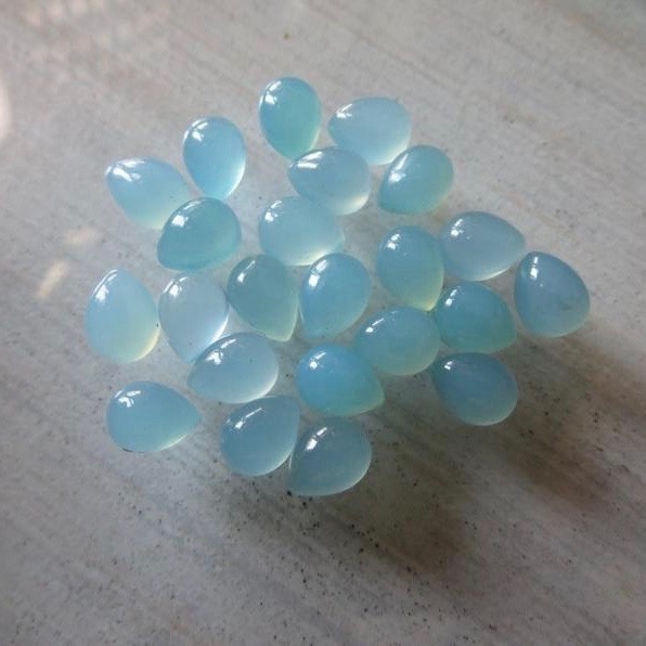 5x8mm Aqua Chalcedony Pear Cabochon Loose Gemstones