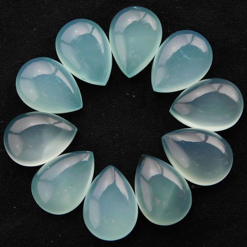7x10mm Aqua Chalcedony Pear Cabochon Loose Gemstones