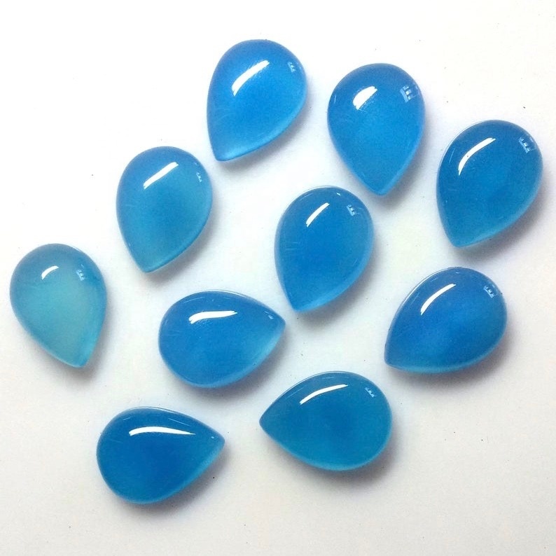 5x7mm Blue Chalcedony Pear Cabochon Loose Gemstones