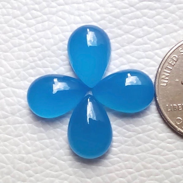 5x7mm Blue Chalcedony Pear Cabochon Loose Gemstones