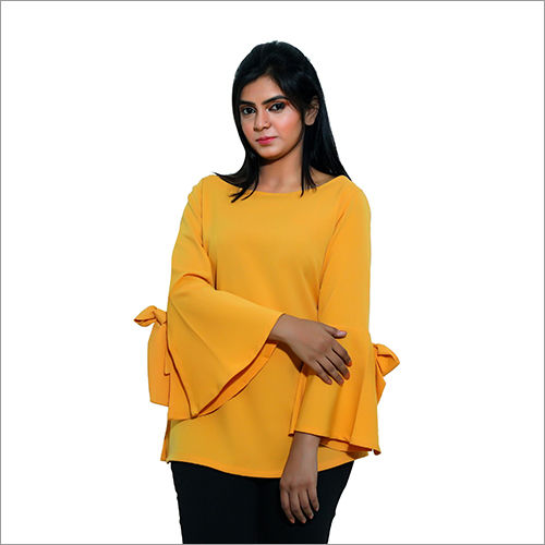 Yellow Ladies Top With Ruffle Sleeves