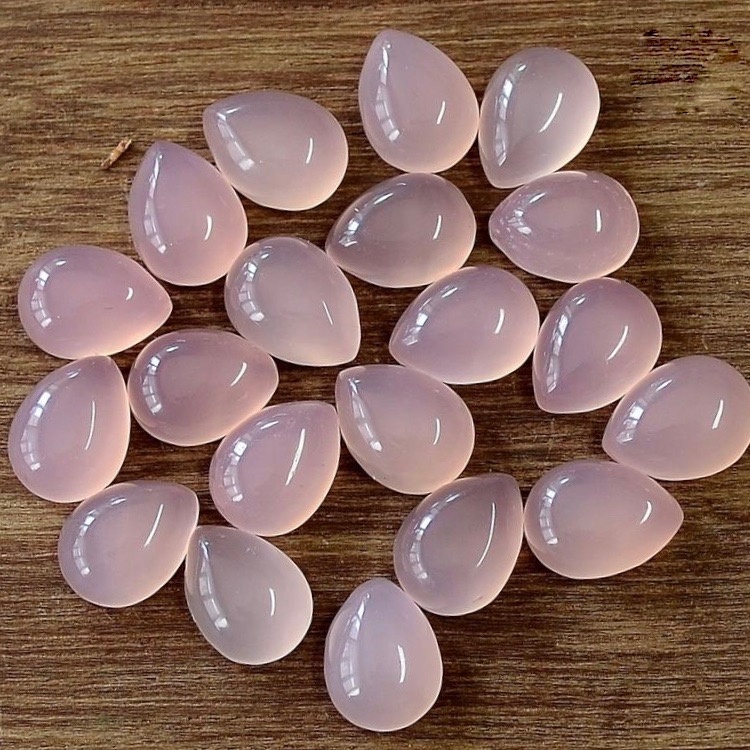 6x9mm Pink Chalcedony Pear Cabochon Loose Gemstones