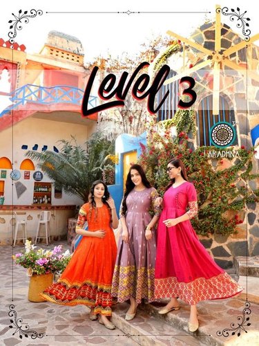 Level 3 Cotton With Embroidery And Manual Work Kurti - Cotton Material, Sizes S to 4XL, 3/4 Sleeve Style, Traditional Pattern | Dry Clean, Quick Dry, Washable