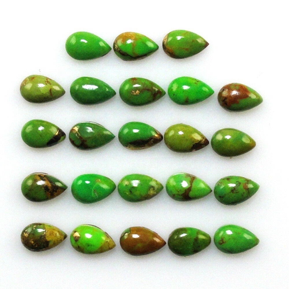 4x6mm Green Copper Turquoise Pear Cabochon Loose Gemstones