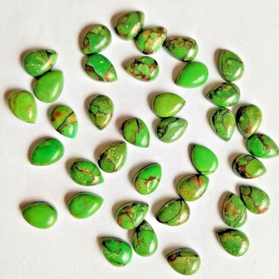 5x7mm Green Copper Turquoise Pear Cabochon Loose Gemstones