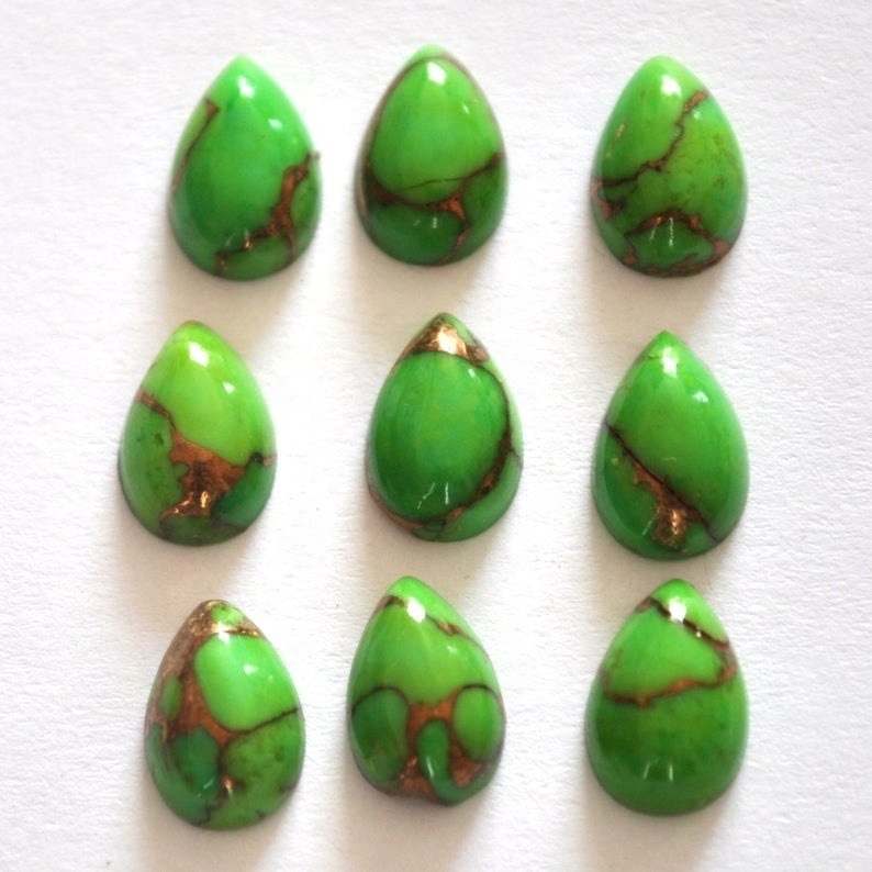 7x10mm Green Copper Turquoise Pear Cabochon Loose Gemstones