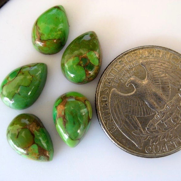 8x12mm Green Copper Turquoise Pear Cabochon Loose Gemstones