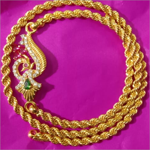 Pure Gold Rope Chain With Peacock Mugappu Necklace