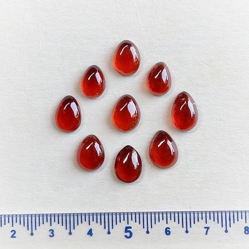 6x9mm Hessonite Garnet Pear Cabochon Loose Gemstones