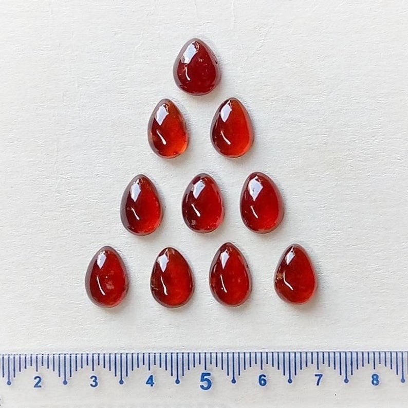 8x12mm Hessonite Garnet Pear Cabochon Loose Gemstones