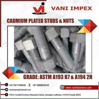 B7 Stud Bolts Cadmium Plated - Carbon Steel, M16 To M100, Astm A193 B7 & A194 2h | Corrosion Resistant, High Strength, Durable, Metric/imperial Threads