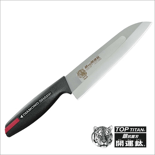 Antibacterial Titanium Kitchen Knife 190mm With Sharpener By HIME-PLA INC.