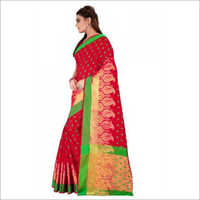 Red Printed Cotton Silk Saree
