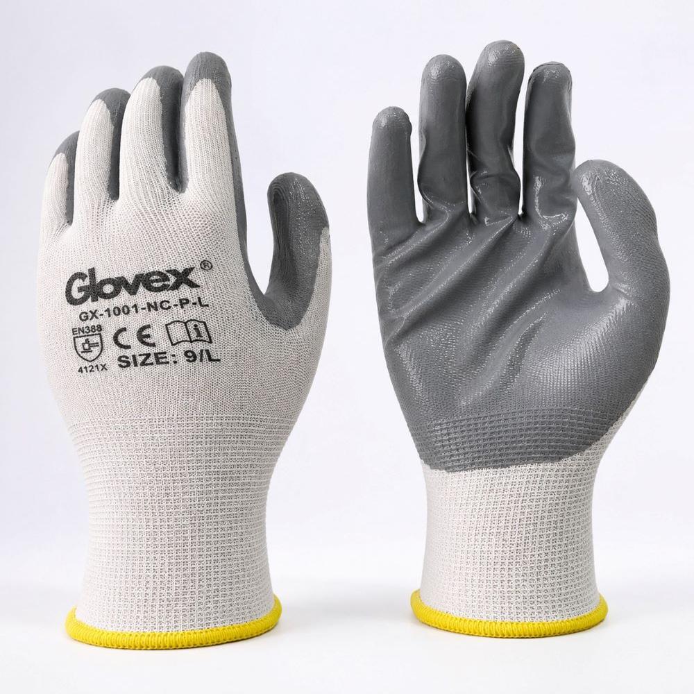 Cut Resistant Gloves - Nitrile Coating, White And Grey Color | Breathable, Cool Pass, Quick Dry, Washable, Knitted Full Finger Design