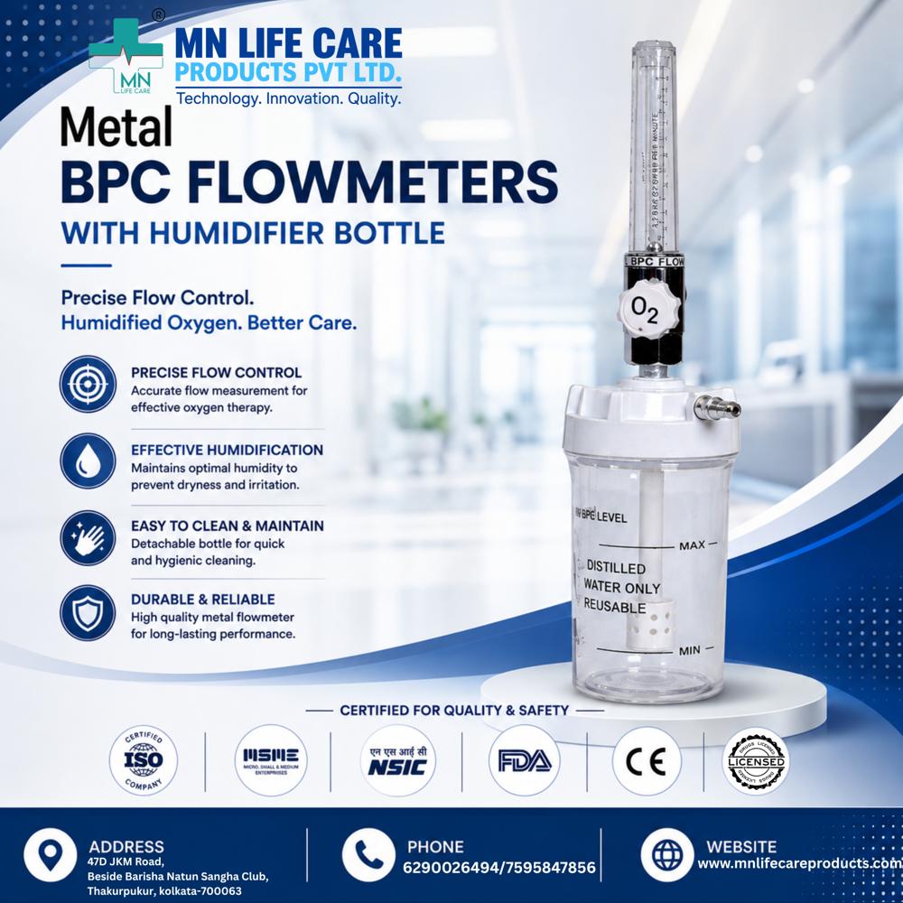Metal BPC Flow Meter - Brass, PC, ABS | Humidifier Bottle 250ml, 100ml, 0-15 Flow Range, 1 Year Warranty, Wall Mounted, Waterproof
