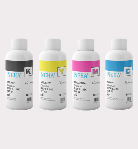 NEHA GT51 BLACK, GT52 COLOR FOR USE IN HP INK TANK 419,415,319,315,5820,5821 (1Litre By GLOBAL COPIER