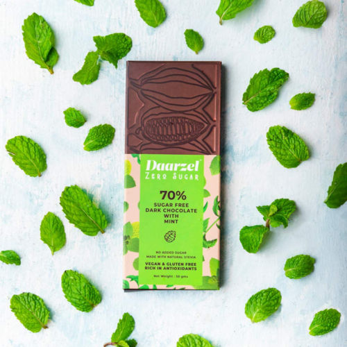 Sugar Free Dark Chocolate | 70% Cocoa With Mint | Vegan | Gluten Free | No Added Sugar | Made with Stevia | 50g