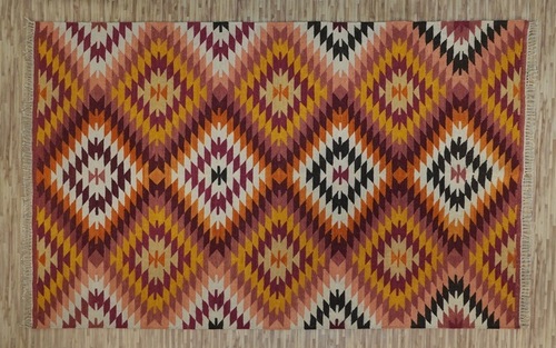 Hand Woven Woolen Kilim - Wool, 6-7mm Thickness | Features: Anti-Slip, Simple Design, Hand Washable, Suitable for Bedroom, Home Textile, and Commercial Use