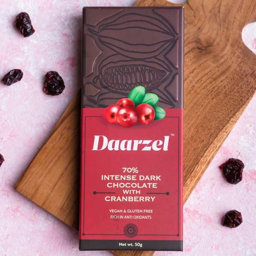 Brown Dark Chocolate 70% Cocoa Intense With Cranberry | Vegan & Gluten Free | 50 G